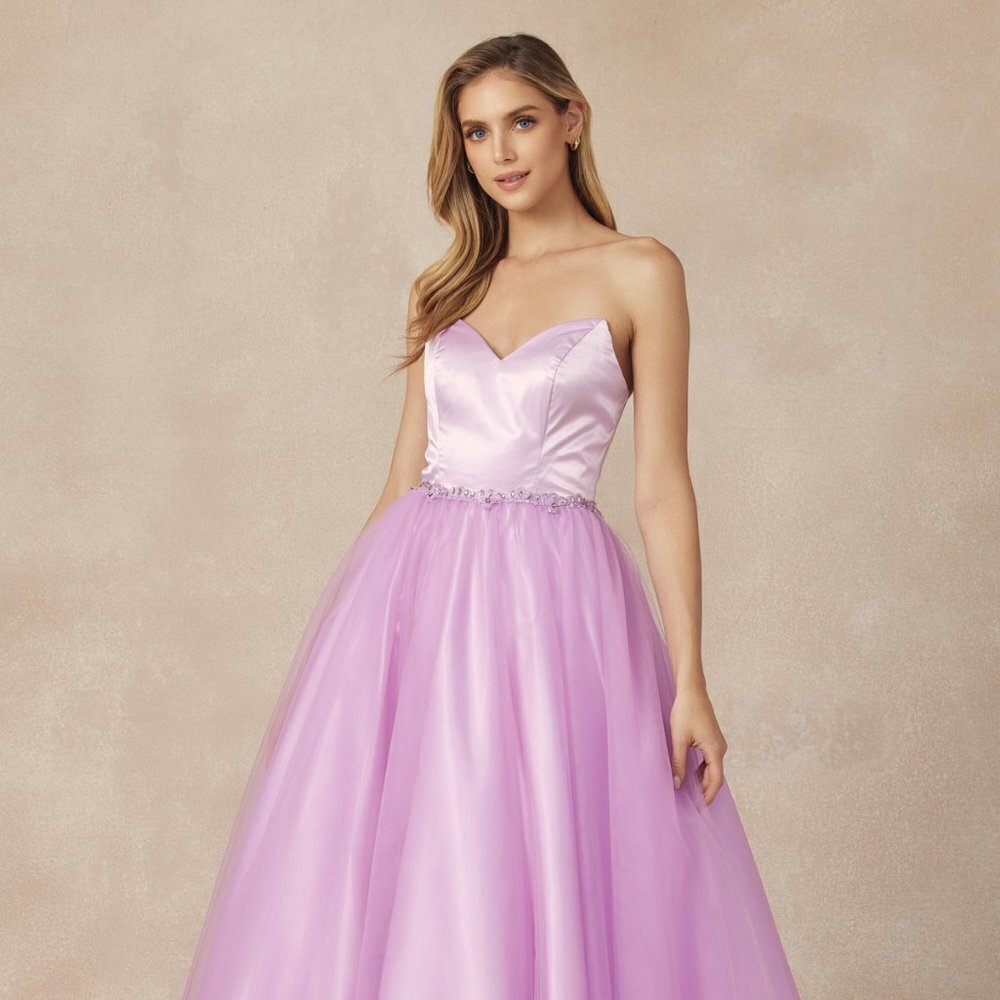 N/A NEW LONG OFF SHOULDER SLEEVELESS STRAPLESS A-LINE DRESS WITH LACE UP 265 - Picture 7 of 11